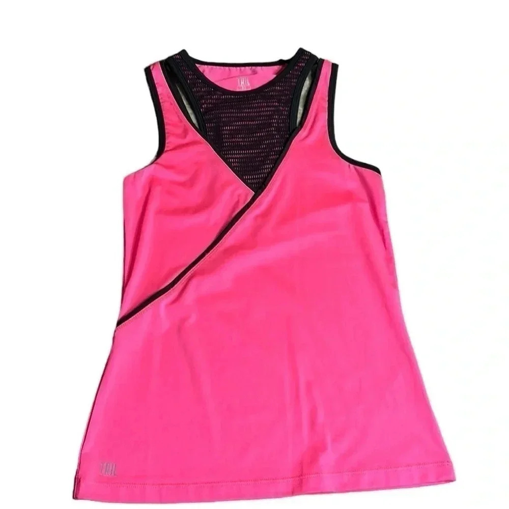 NWOT  XS TAIL Sleeveless, bright pink and black trim,crochet overlay Tank top - Picture 9 of 11